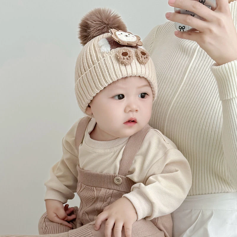 婴儿帽子秋冬款宝宝男女婴幼儿护耳帽可爱针织帽冬天毛线帽春秋季