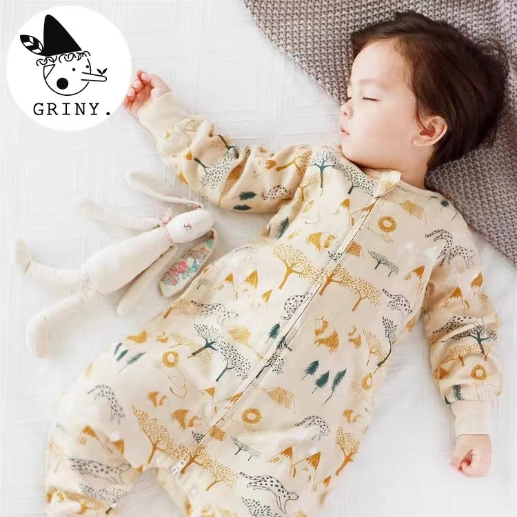 【厚夹棉5-15℃】Griny厚夹棉天然竹棉纱布睡袋秋冬保暖宝宝防踢被