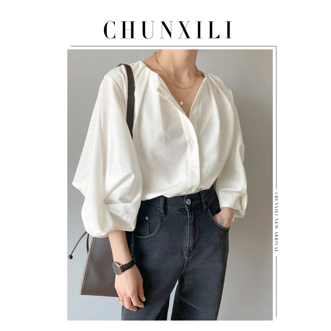CHUNXILI/春熙里 原创设计灯笼袖衬衫 天丝竹节棉气质衬衣S21044