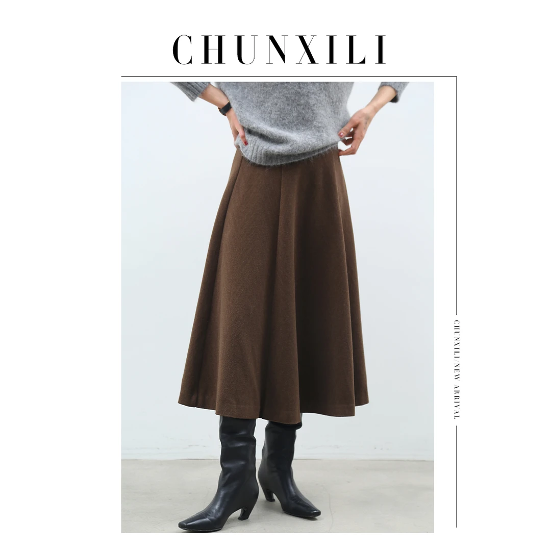 CHUNXILI/简约设计感半身裙 秋冬时尚显瘦中长款伞裙D01B34132