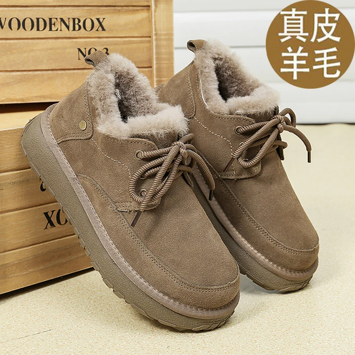 男士棉鞋加绒加厚保暖防滑羊毛雪地靴东北2025新款系带面包鞋冬季