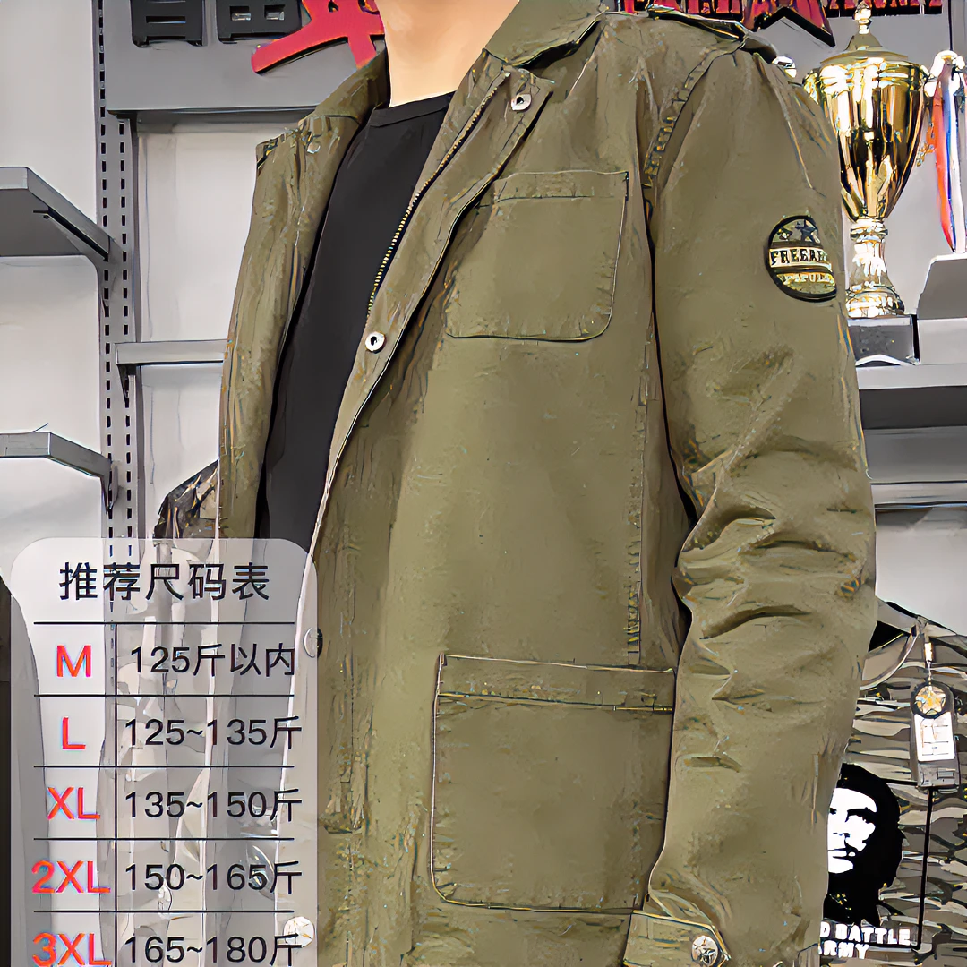 男士春秋休闲时尚西装外套潮流百搭户外军绿风翻领西装上衣6713A