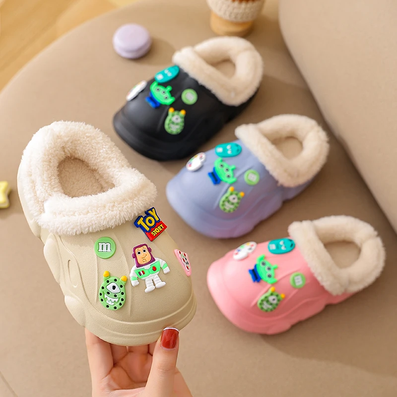 儿童棉拖冬季男女童保暖可爱卡通巴斯光年可拆卸防滑亲子棉拖鞋