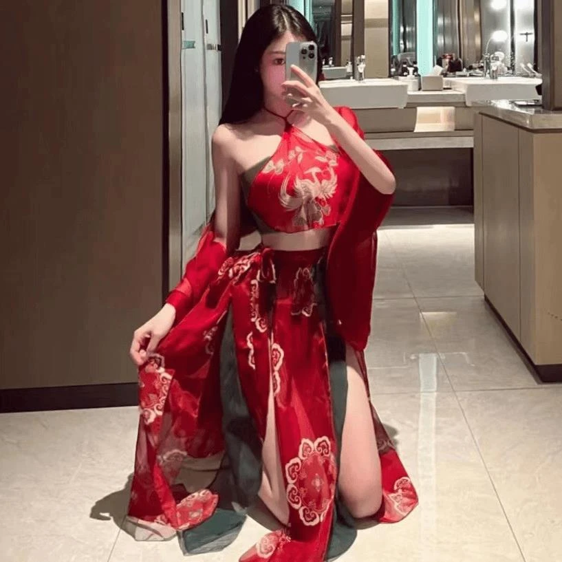 古典飞天敦煌古风性感汉服女舞台轻纱敦煌飞天吊带睡裙女高级睡衣