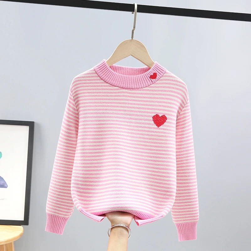 女童毛衣秋冬新款一体绒圆领中大童加绒加厚儿童针织打底衫女孩潮