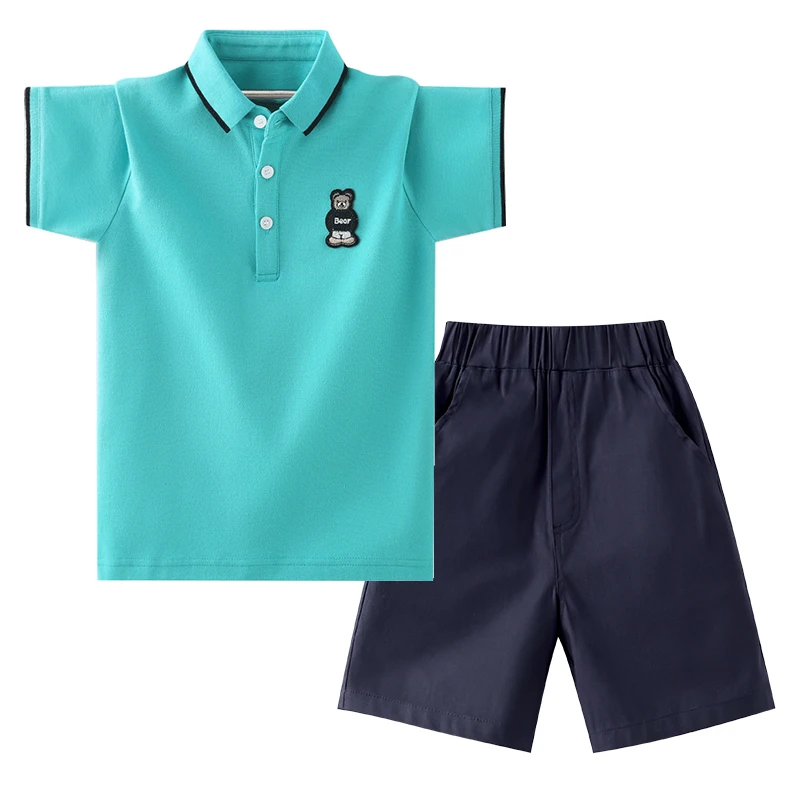 男童夏季套装儿童棉t恤短袖帅气翻领Polo衫中大童夏装校服上衣潮