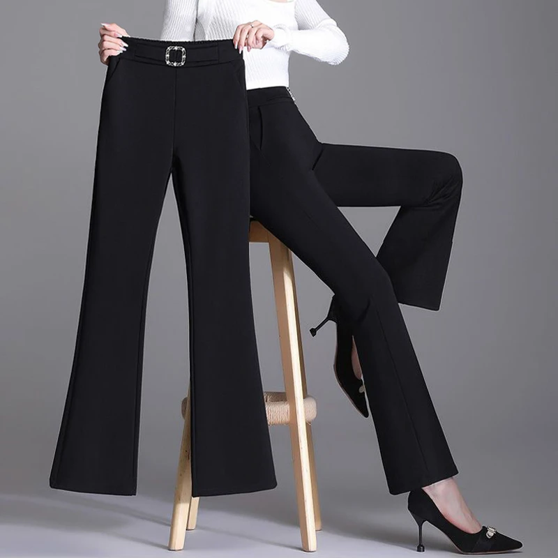 微喇西装裤女2024秋季新款松紧高腰小个子九分显瘦百搭休闲喇叭裤