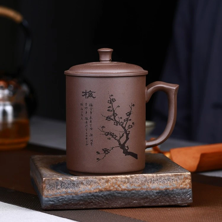 宜兴男士大容量紫砂杯水杯带盖泡茶杯茶具办公室陶瓷杯子刻字家用