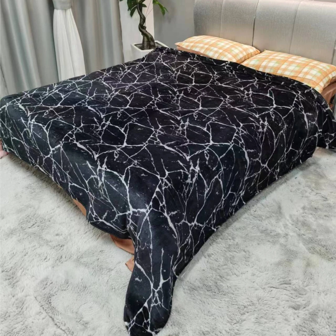 2*2.3米 毛毯【出口单】黑色大理石纹卧室大床房双面休闲毯绒毛毯