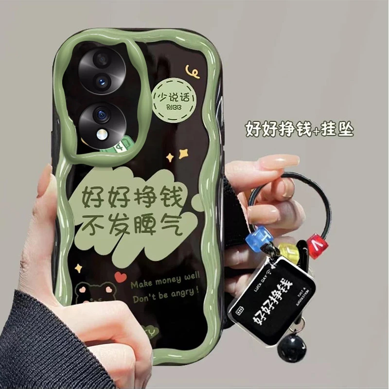 好好挣钱荣耀70手机壳FNE-AN00气囊防摔软壳全包ins风女新款挂坠