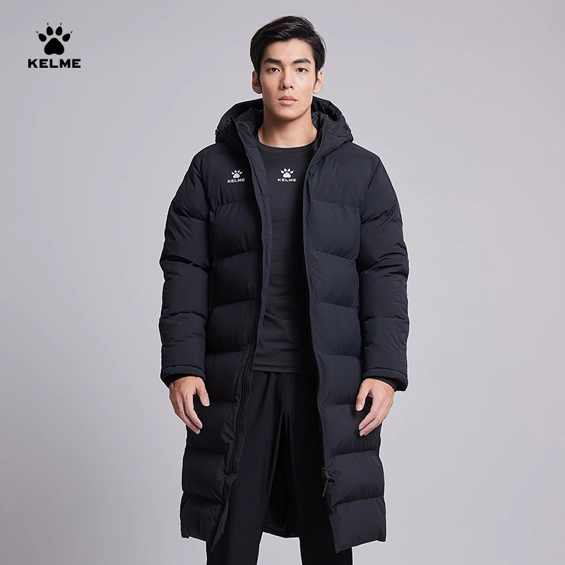 卡尔美官方「新款冬训棉服」男式长款棉衣运动休闲连帽棉衣奥莱