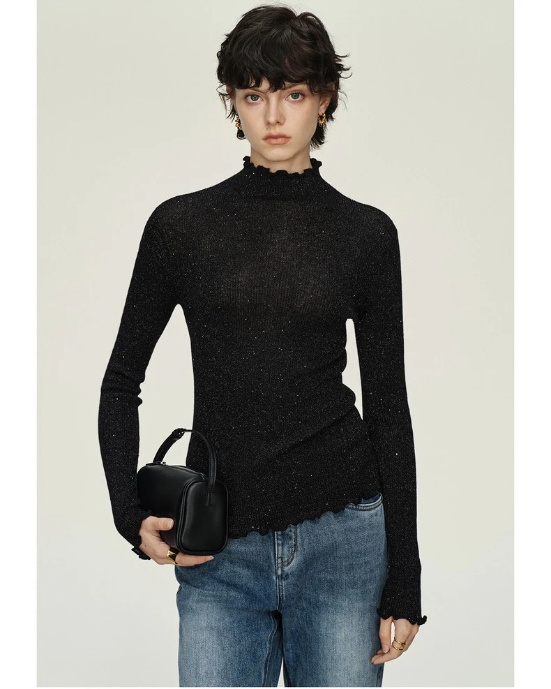 闭入！口碑王簰“木耳衫”~78支水溶羊毛半高领长袖针织打底衫女