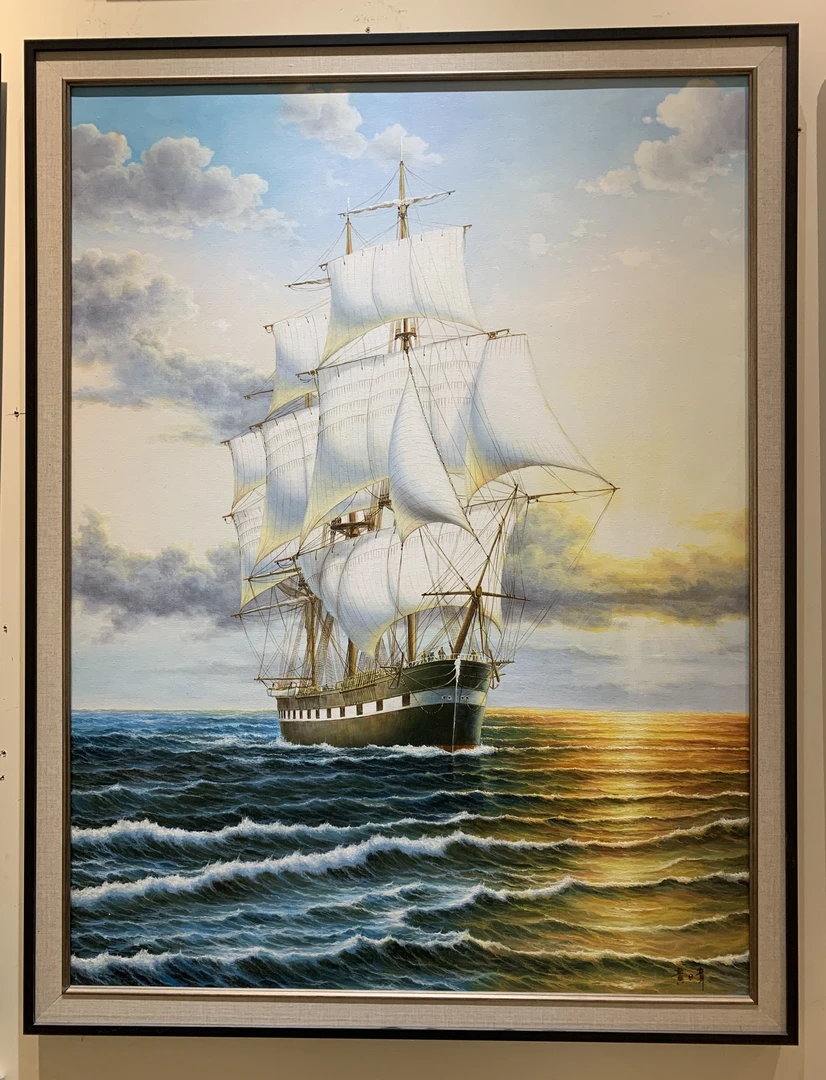 手绘帆船油画 玄关 书房 办公室挂画 现代风格 美式风格