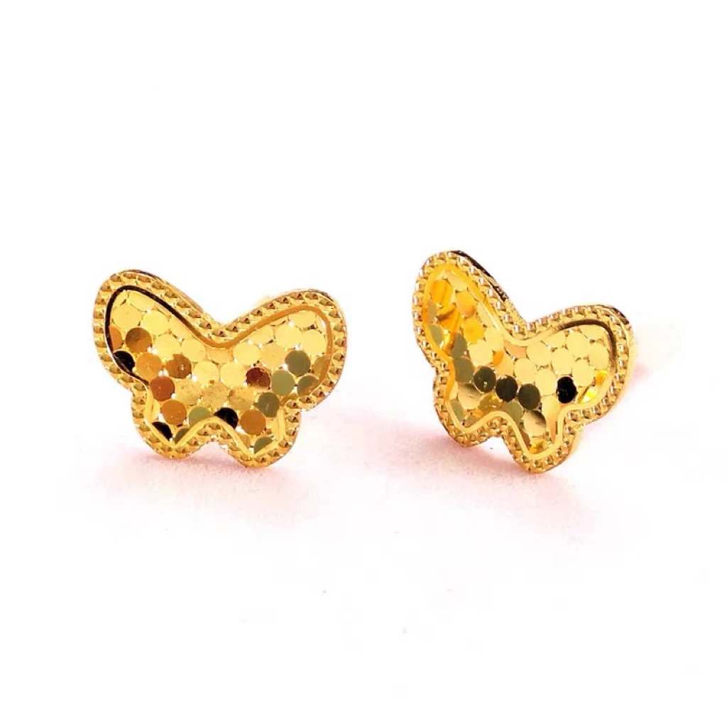 XMT【萃华金店】黄金耳饰鱼鳞蝴蝶女款 时尚可爱 百搭简约 精致精美