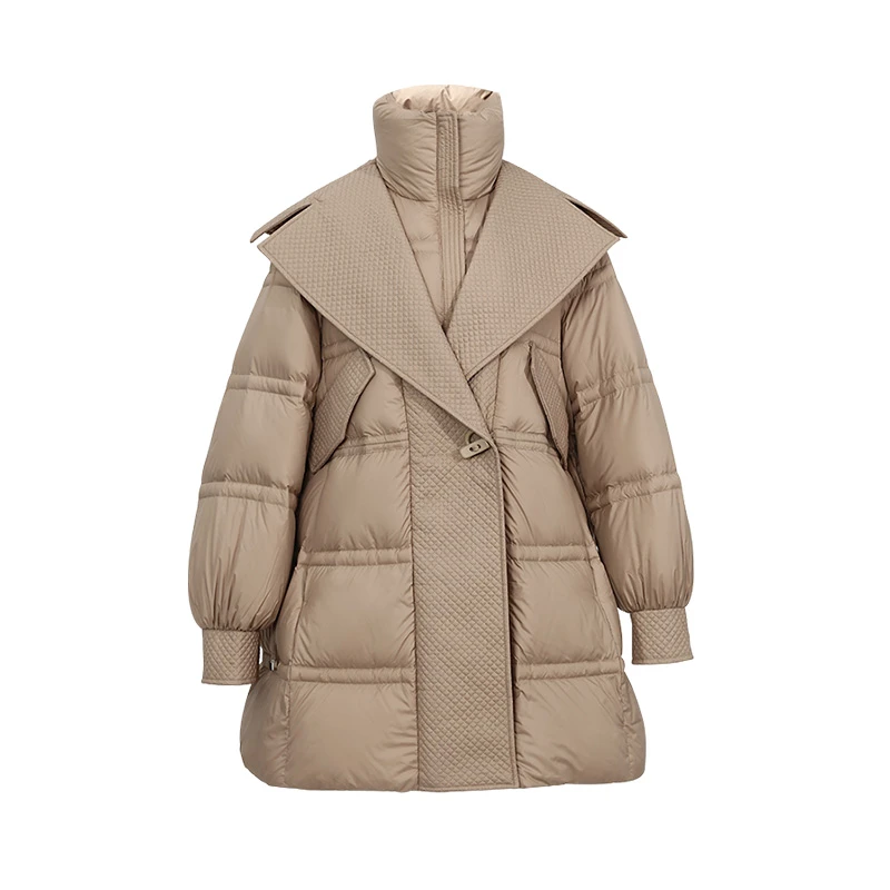 【商场同款】羽绒服892923511A短款时尚休闲女士连帽收腰中长款冬季