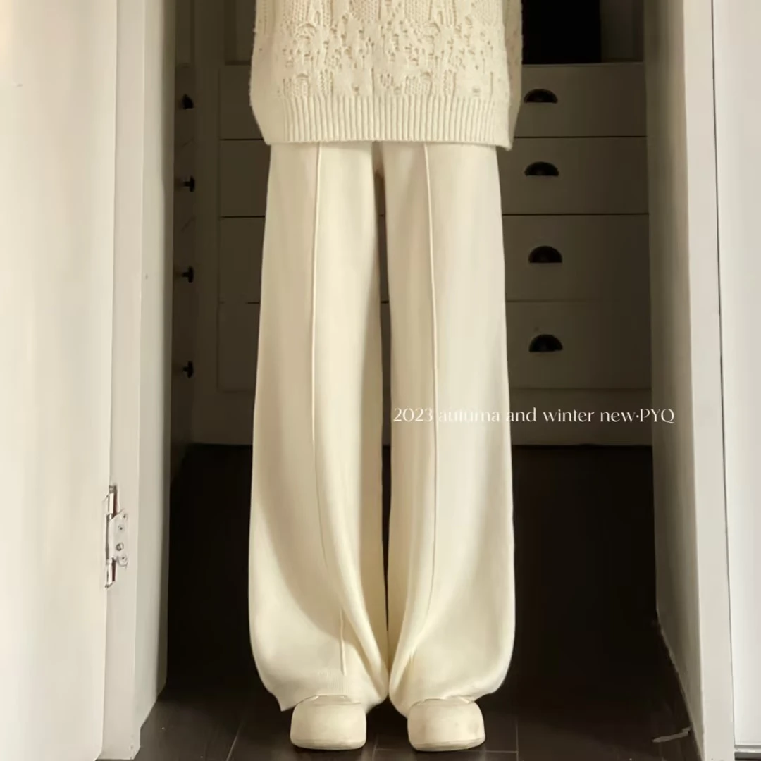 【万能公式】显瘦高腰休闲垂感针织拖地阔腿休闲裤MA37026-1