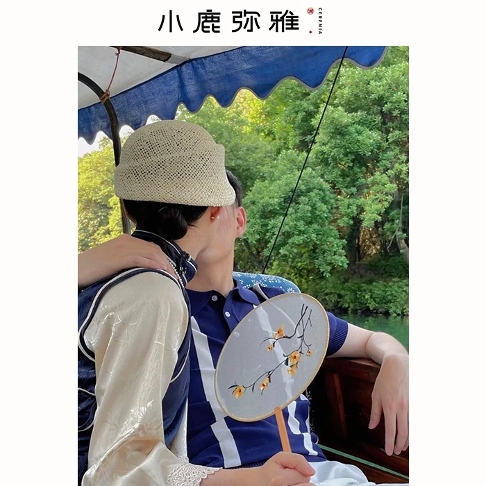 Cerfmia小鹿弥雅《观云》原创设计拉菲草手工编织小白帽礼帽夏