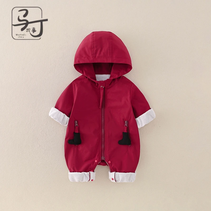 婴儿春秋外出服外套新生宝宝秋装双层连帽哈衣满月幼儿连体衣套装