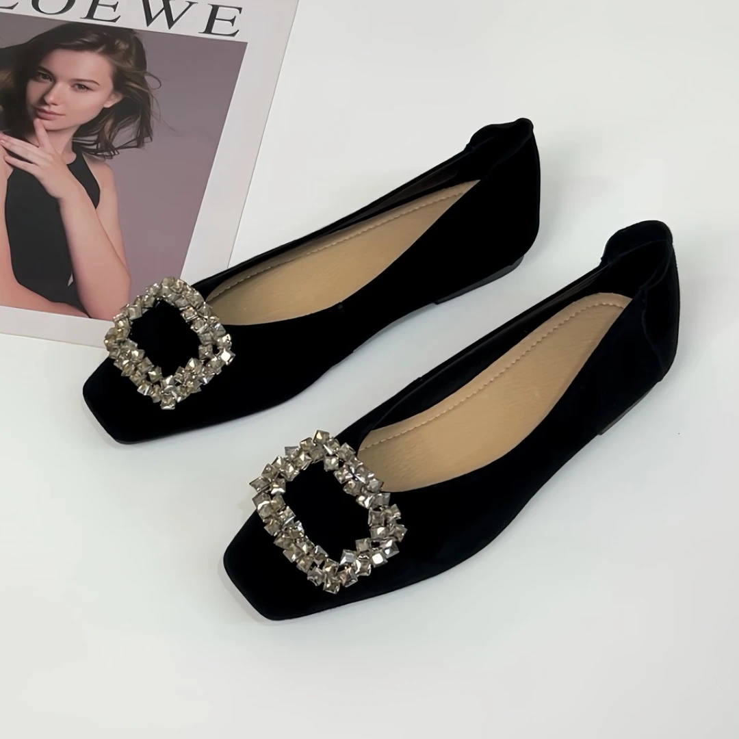 百美优品2025春季新爆款方头时髦洋气高级感气质平底百搭女单鞋