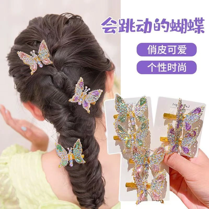 儿童超仙会动的灵动蝴蝶发夹个性可爱网红立体发卡女童汉服头饰