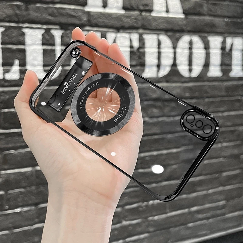 适用苹果xsmax高级感超薄电镀无边框磁吸贴电镀支架手机壳