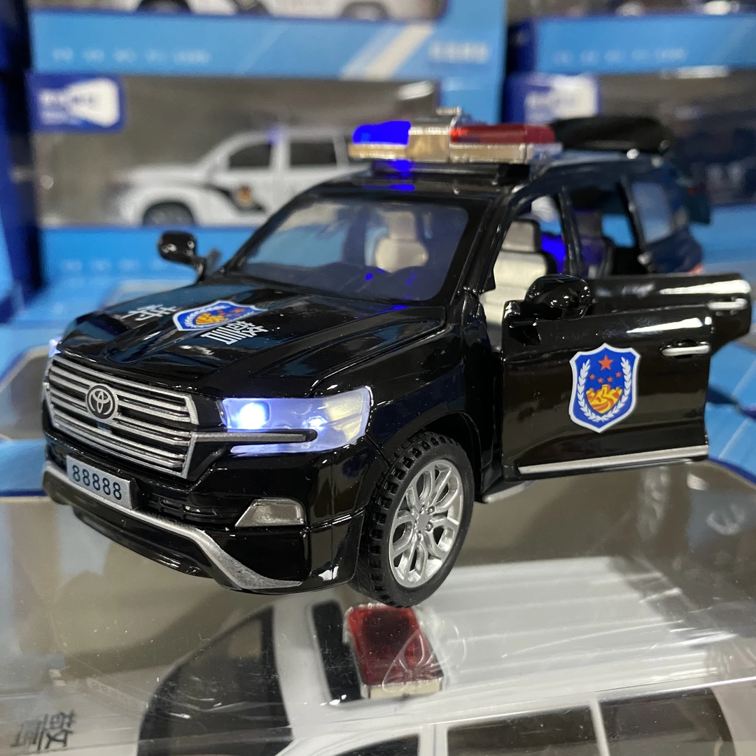 酷路泽合金警车1:32全开门声光回力玩具