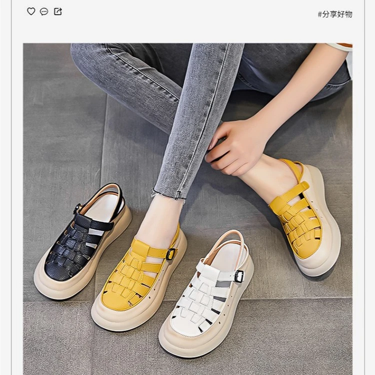 真皮复古女凉鞋编织镂空透气时尚软底软面休闲百搭夏季新款女鞋