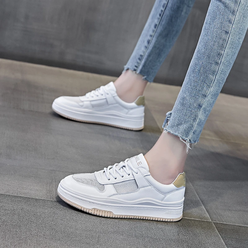 真皮大码休闲女鞋舒适软底软面小白鞋透气3厘米橡胶底系带低帮鞋