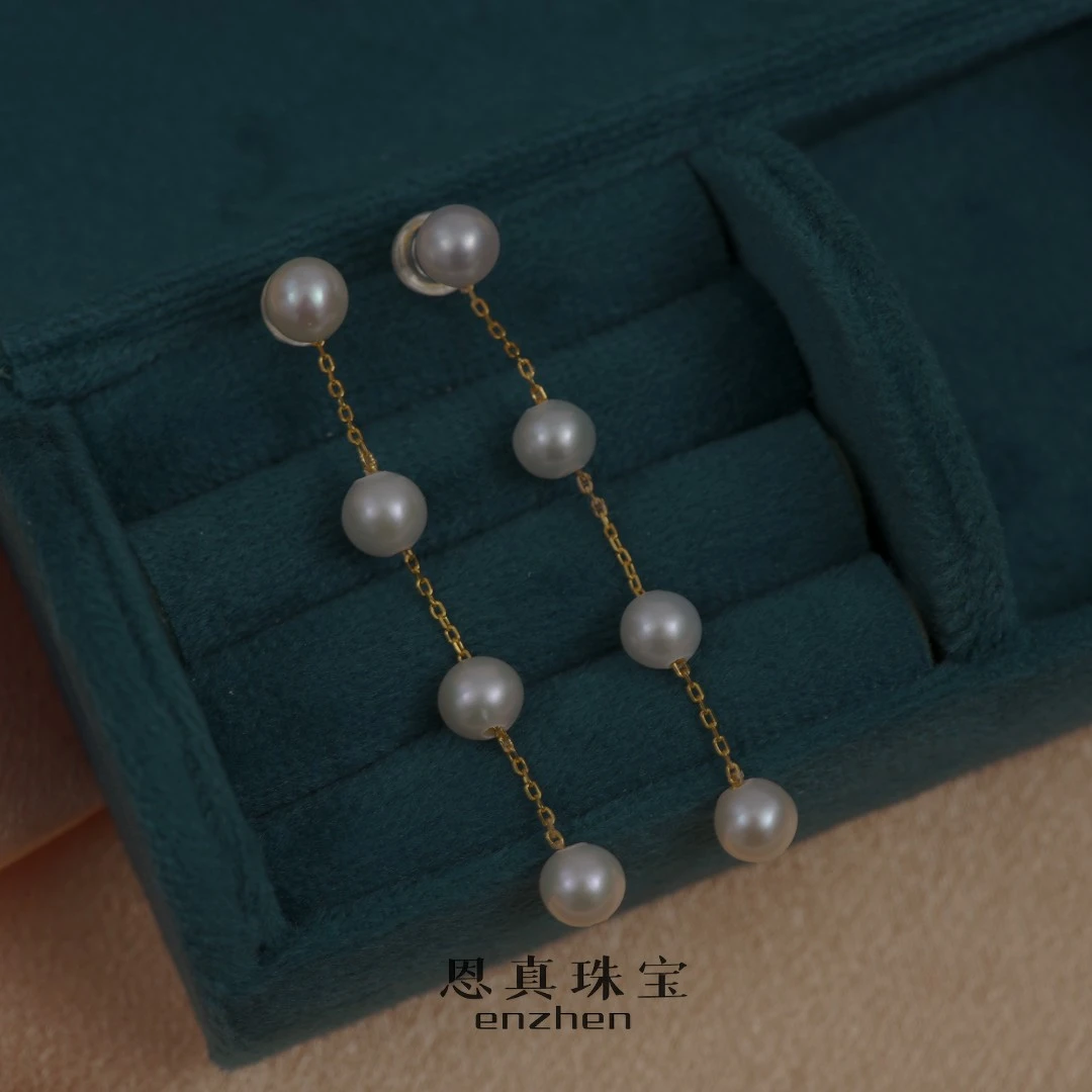 淡水珍珠时尚轻奢仙女长款两戴款耳线小众百搭耳饰（5-6mm）