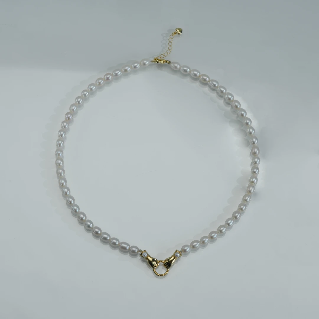 【村长专属】强光淡水无核珍珠玫瑰同款执子之手米形项链6-7mm