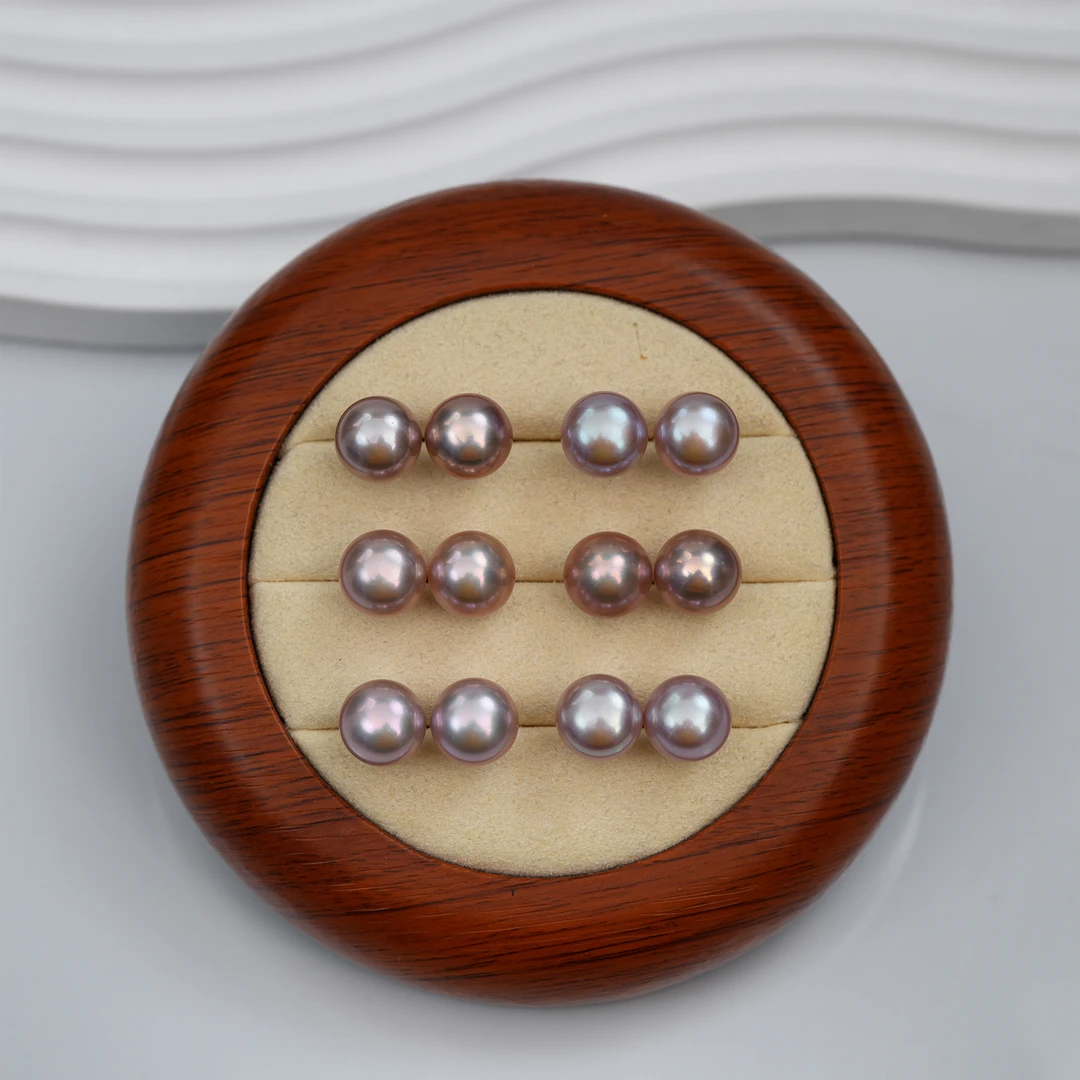 强光淡水无核珍珠紫色胖圆空姐素耳钉s925银10-11mm多样性发1