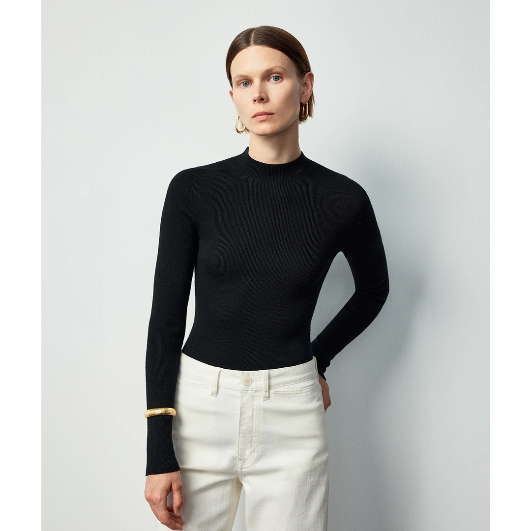 MSBEAST 扬子120s可机洗  无缝全成型100%羊毛半高领打底针织衫女