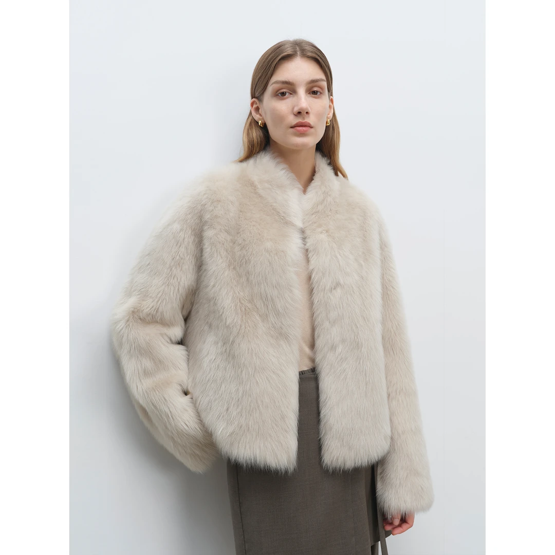 MSBEAST北岛屿诗丨时髦秋冬双层小立领 进口托斯卡纳皮毛一体外套