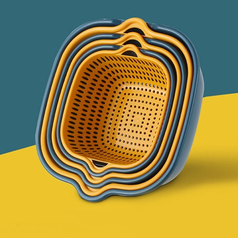 六件套沥水篮家用厨房洗菜蓝水果盆双层方形菜篮子客厅家用收纳蓝