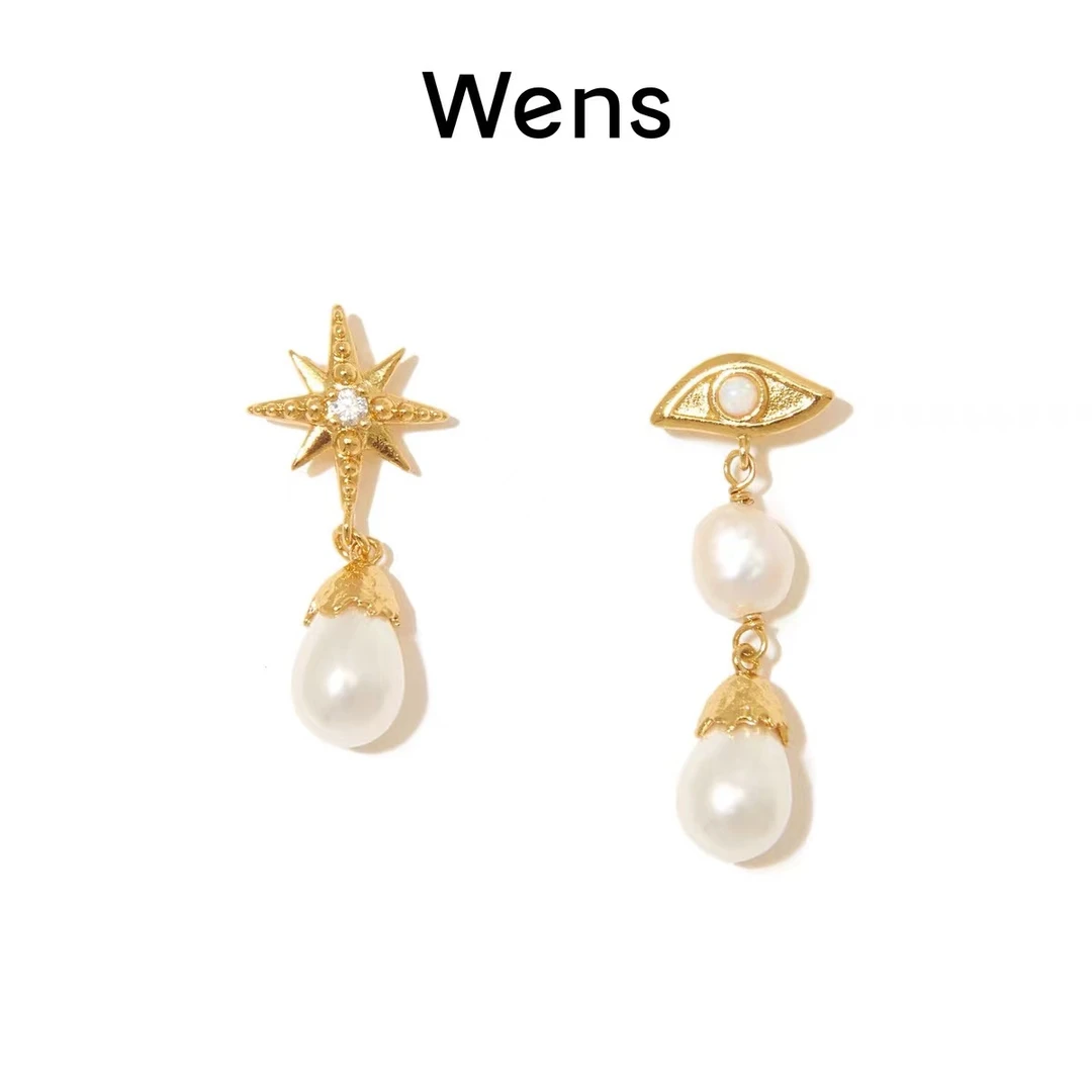 Wens/吻斯 铜合金耳饰 时尚百搭星星不对称耳环金色设计师