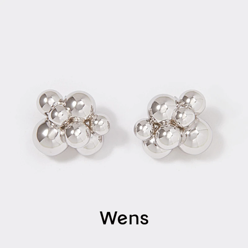 Wens/吻斯 铜合金耳饰 银色细胞多球造型耳环百搭设计师时尚