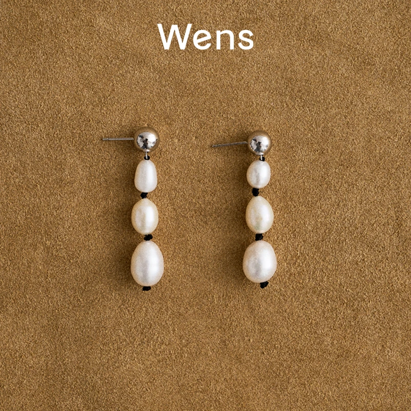 Wens/吻斯 铜合金耳饰 渐变三颗珠耳环时尚百搭银色礼物