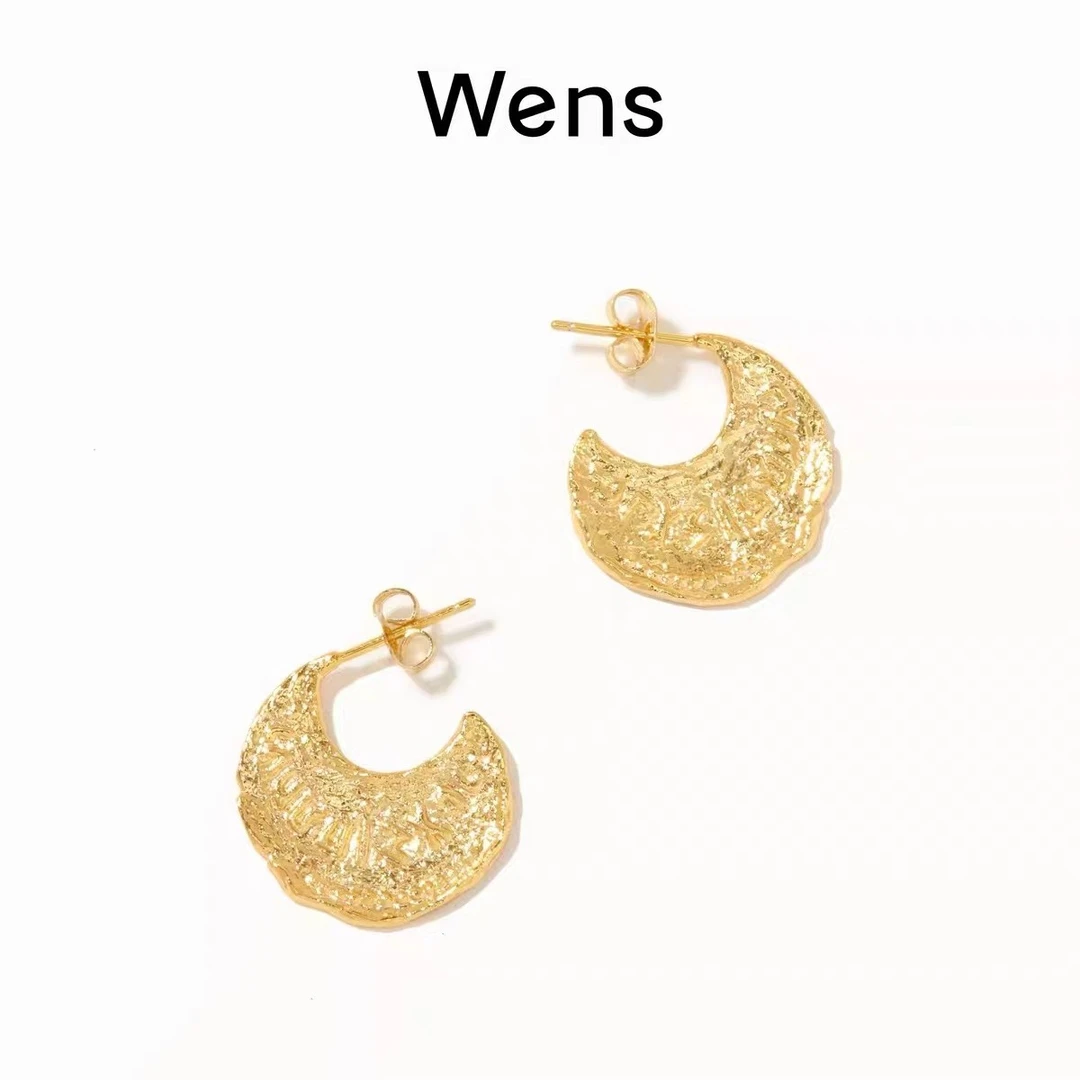 Wens/吻斯 铜合金耳饰 明星同款简约法式半月耳环度假金色小众