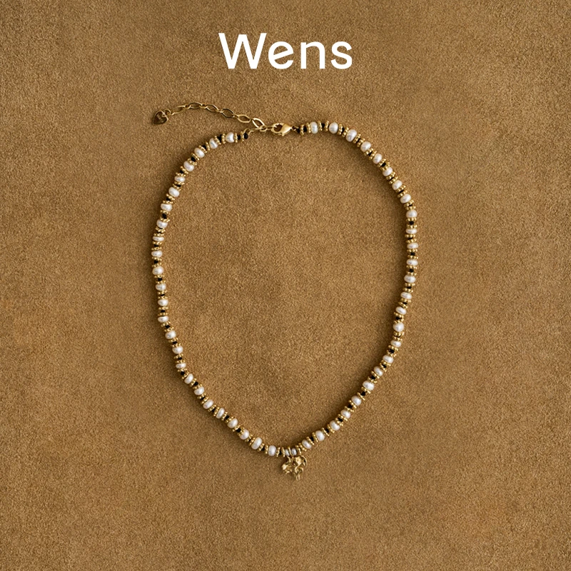 Wens/吻斯 铜合金项链 百搭抽象裙摆吊坠编绳项链金色