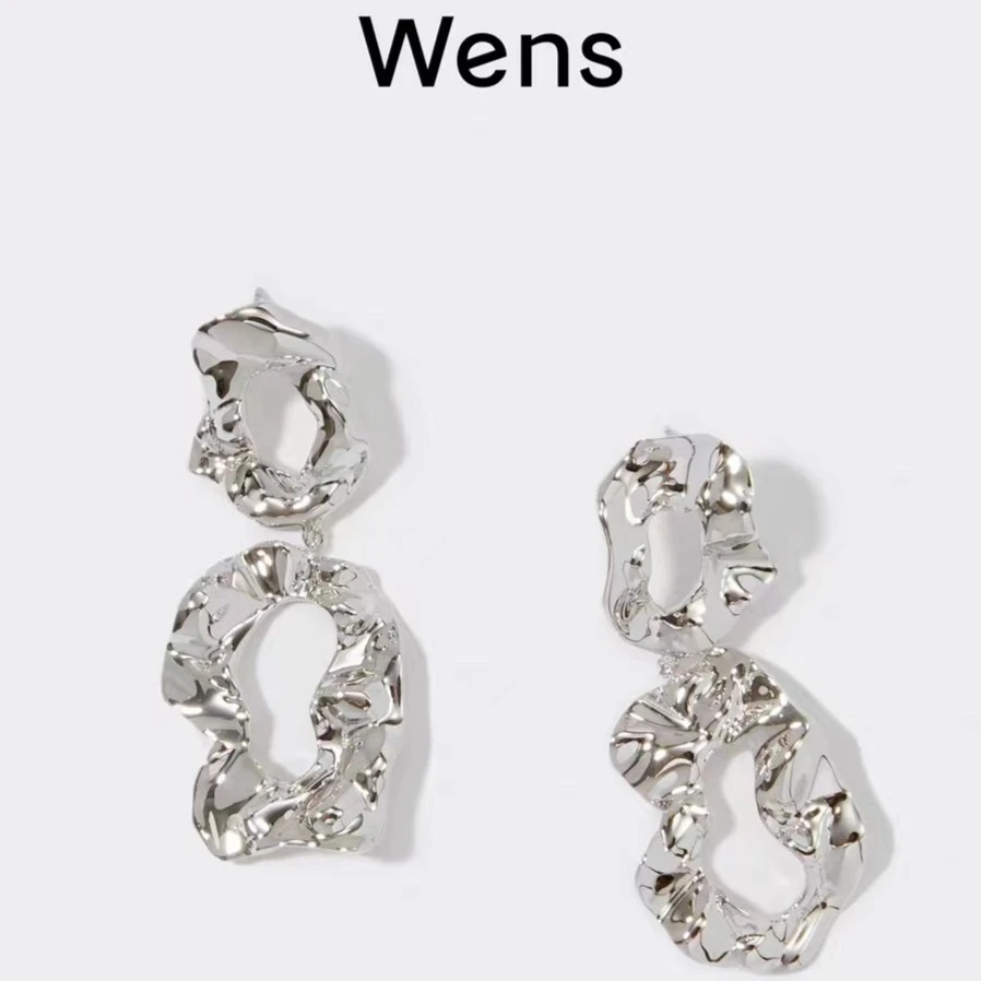 Wens/吻斯 铜合金耳饰 明星同款水波肌理不规则扭纹耳环时尚简约