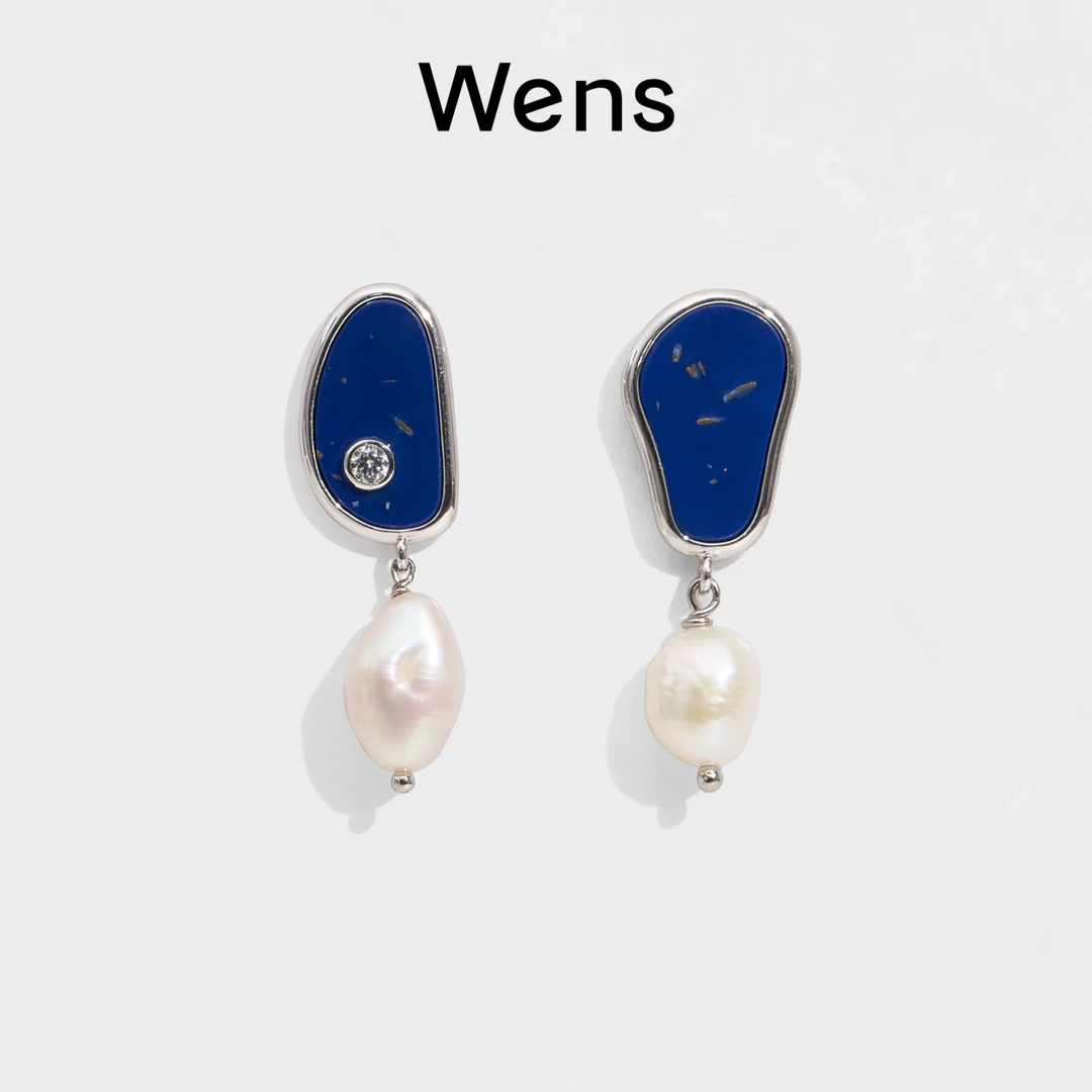 Wens/吻斯 铜合金耳饰 蓝纹石不对称耳环百搭时尚简约
