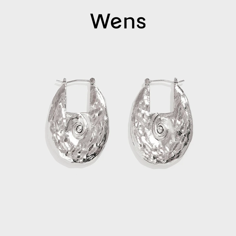 Wens/吻斯 铜合金耳饰 海洋系列 银色海螺造型肌理耳环百搭高级