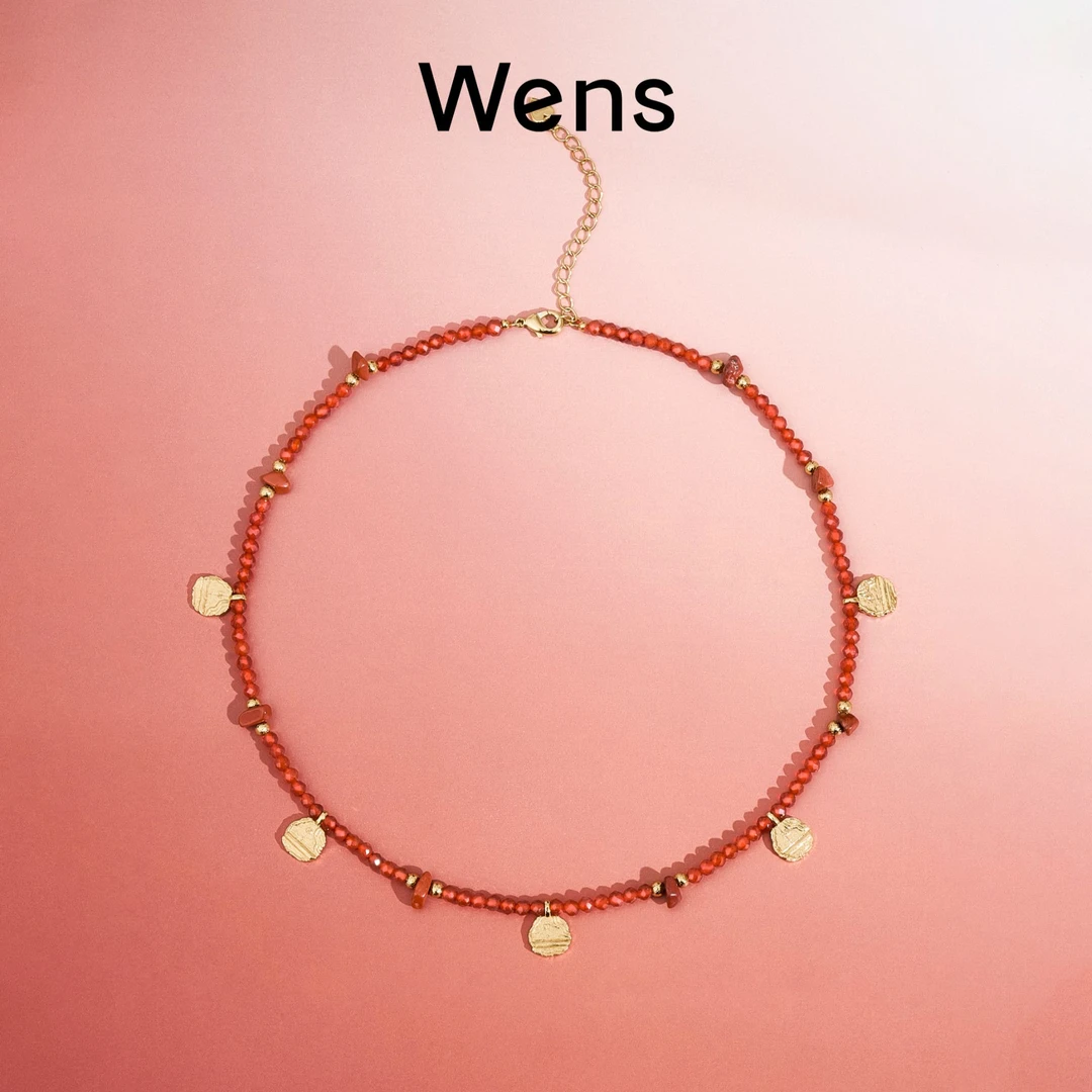 Wens/吻斯 铜合金项链 THE KISS浮雕串珠红色项链百搭简约叠戴