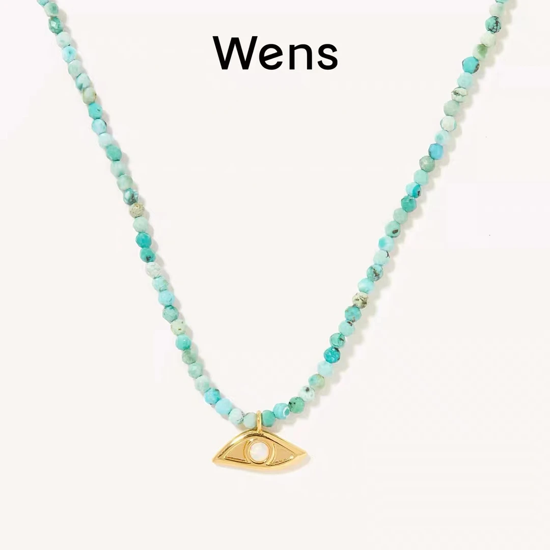 Wens/吻斯 铜合金项链 绿色彩石吊坠项链渐变时尚彩色百搭