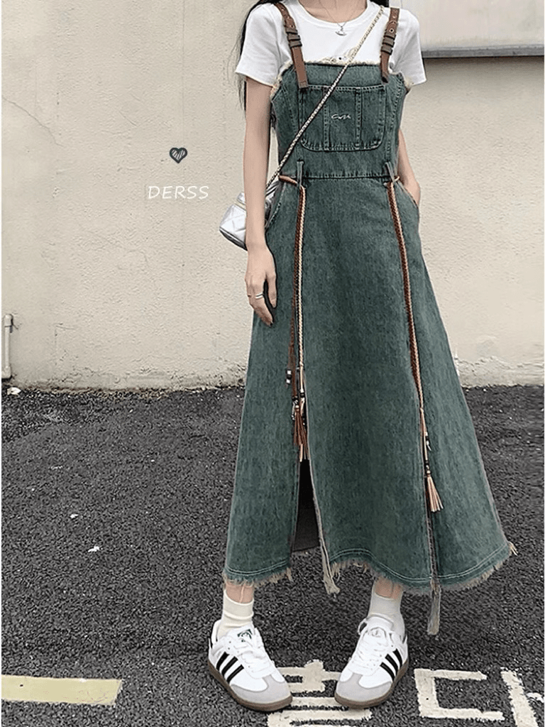 小个子百搭显瘦夏季减龄复古韩版时尚牛仔背带长裙