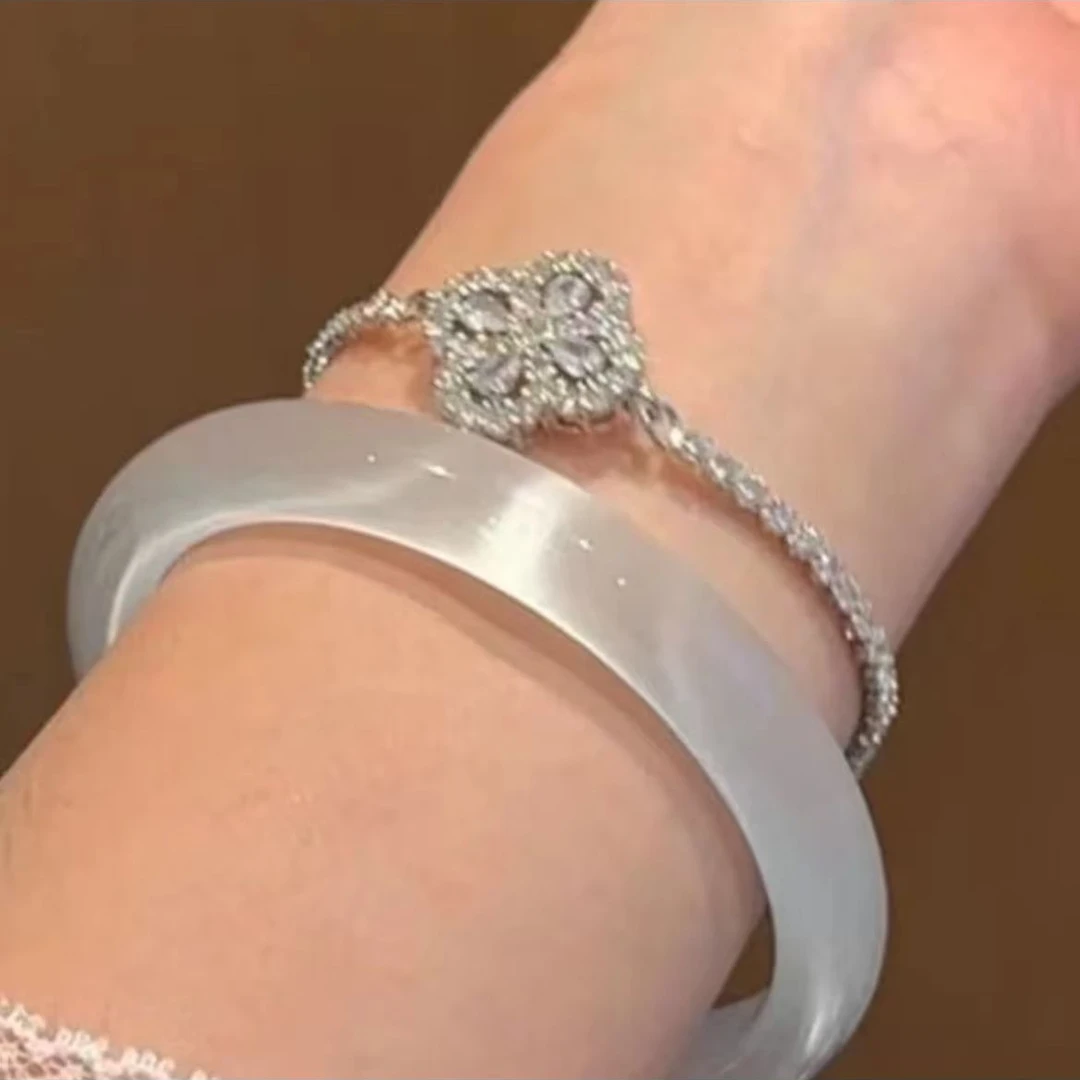 非金属玻璃手镯 白猫眼石国风手镯轻奢款