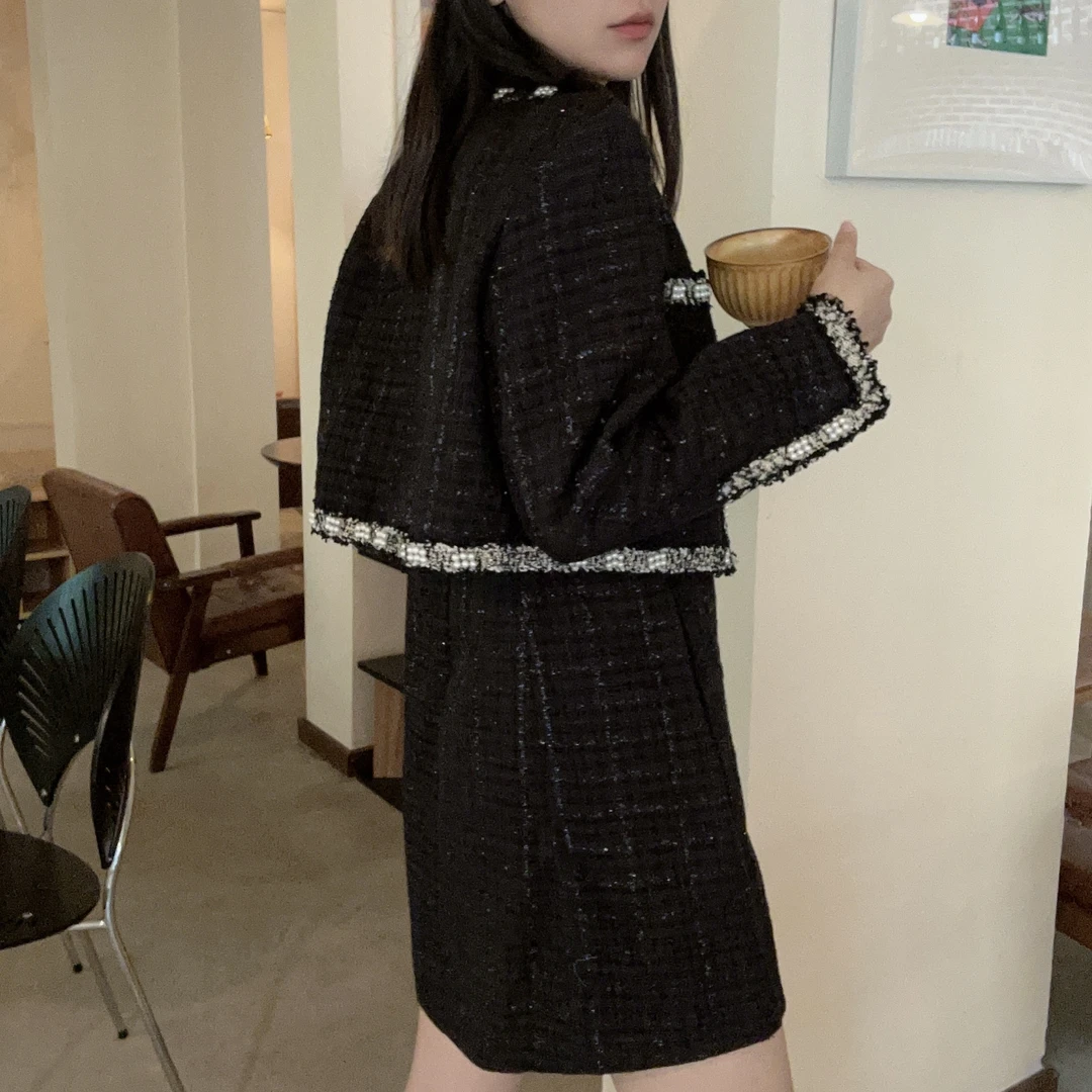 阿三与五六新款黑色吊带外套小香风套装香风套装复古时尚