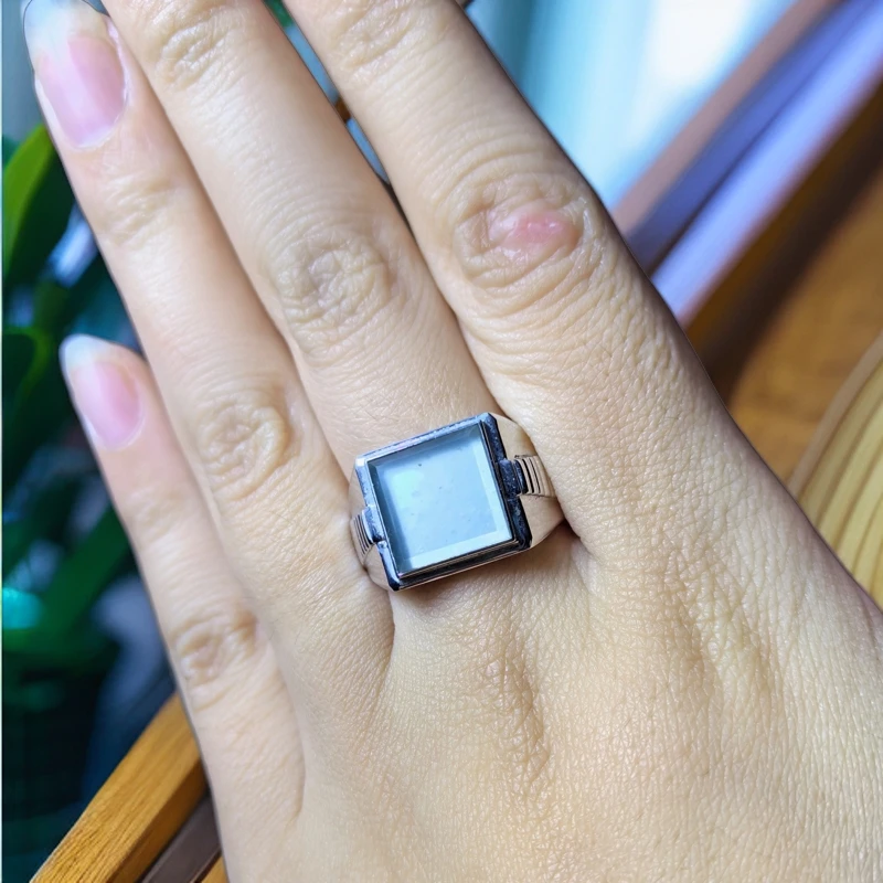 天空蓝雪花棉高冰玻璃底戒面