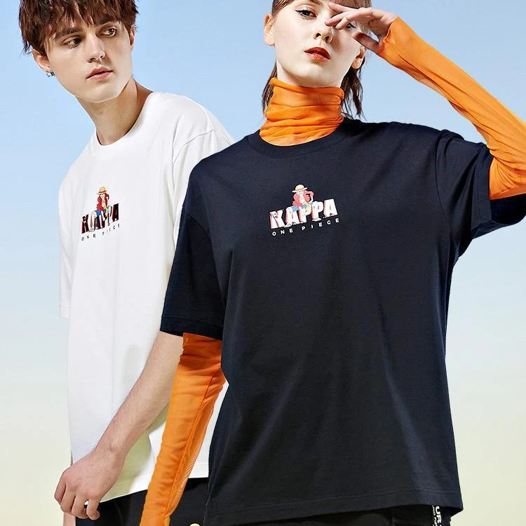 KAPPA情侣男女短袖图案衫休闲运动时尚百搭透气上衣-K0BX2TD03D