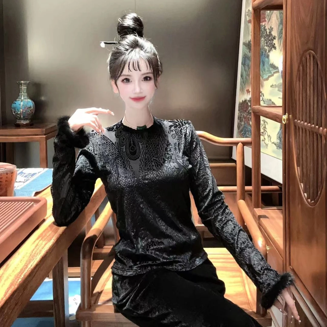 3629#新款秋冬内搭民族风国潮复古长袖时尚百搭气质上衣显瘦洋气